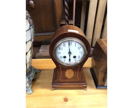 An Edwardian inlaid mantle clock, height 29cm.Condition: height 30cm, currently in working order although not sold with any g