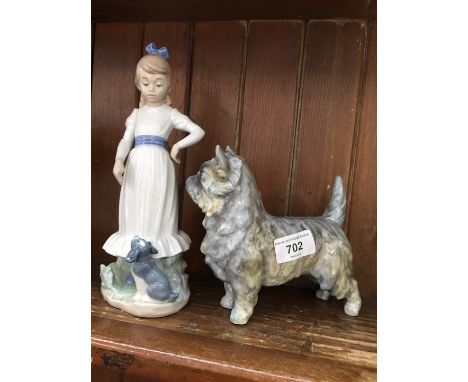 Nao figure and Crown Staffordshire dogCondition: height of Nao 23cm, minor nibbles to tips of dogs ears, fingers broekn on Na