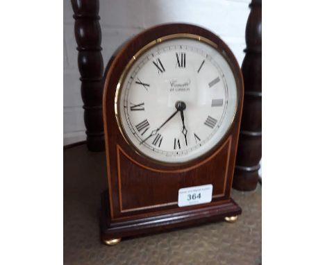 An Edwardian style inlaid mahogany and domed top mantle clock, the dial inscribed 'Comitti London', height 21cm.  