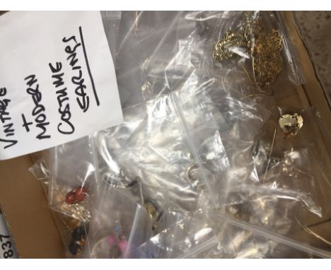 Box of vintage and modern earrings  