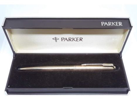 A Parker rolled gold ball point pen with box.  