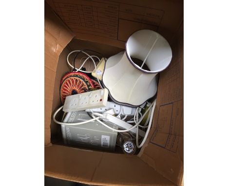 Box of misc inc Chinese lamp  