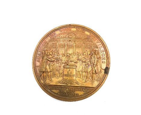 A 1789 French National Assembly 64mm bronze medal. Obv: Bust of Louis XVI facing right, 'LOUIS XVI RESTAURATEUR DE LA LIBERTÉ