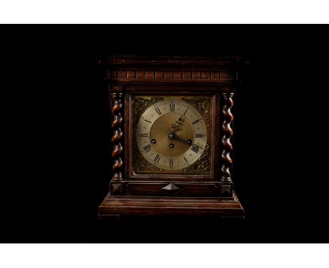 A Late Victorian Westminster chiming mantle clock, 8 day movement by Junghans, in large oak case with barley twist columns, b