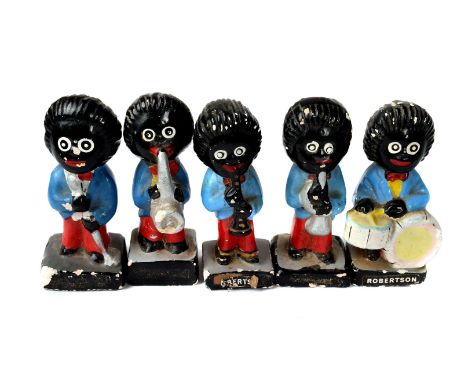 A group of five Robertson's Golly figures, comprising drummer, clarinet player, saxophone player, singer and one more, AF (5)