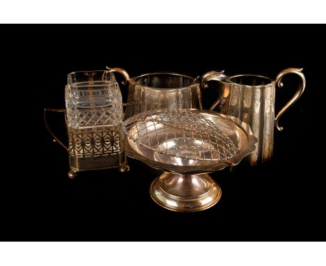 An oak canteen of plated flatware, together with a collection of silver plated items, including tea ware (parcel)