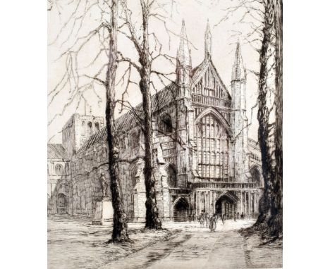 Dorthy Sweet, dry point etching of Winchester Catherdral, signed and titled, 21cm by 19cm framed 