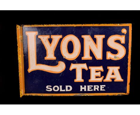 A vintage metal and enamel advertising shop sign for Lyons Tea, together with an interesting Victorian framed Kendal & Dent's
