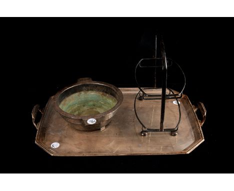 A large silver plated tray, plus assorted plated flatware, and other items (parcel)