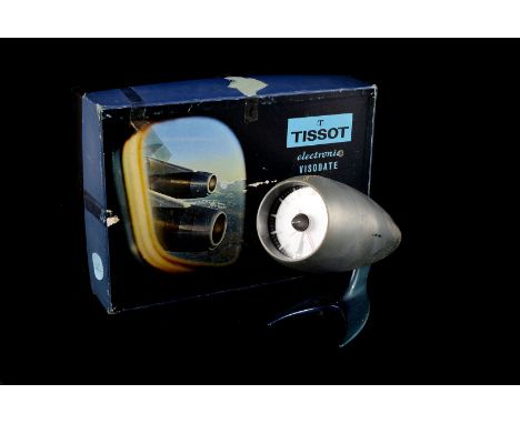 A 1960's Tissot Electonic Visodate desk clock, in the form of an engine from an aeroplane, in original fitted box (2)