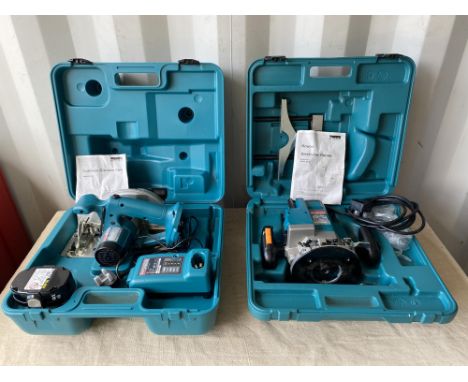 Makita 56221RD cordless circular saw with battery and charger.  Makita 361C electric router. All tools are sold as seen and u