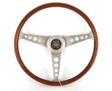 Les Leston wood rimmed vintage steering wheel with stainless steel insert, 38cm. 