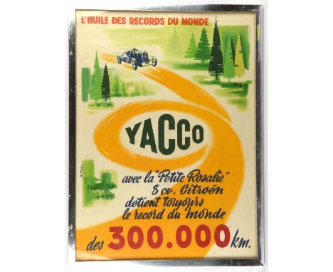 Yacco Oil- Vintage advertising poster, circa 1956 artwork by M. Collet printed in Paris, framed and glazed, approx 24 x 32 in