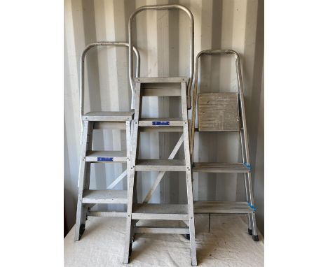 3 x Aluminum set ladders. All tools are sold as seen and untested.  Please note this lot has the standard Ewbank's standard b