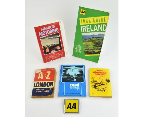 Rare new in box AA grill badge with a 5 x collection of vintage books to include: Very advanced driving, Advanced motoring, R