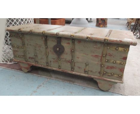 TRUNK, brass bound, 116cm L x 40cm W x 48cm H.