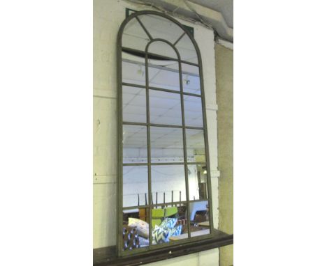 GARDEN MIRRORS, a pair, Architectural style verdigris with an arched top, 66cm W x 158cm H. (2)