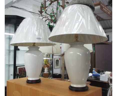 TABLE LAMPS, a pair, in grey ceramic finish with shades, 73cm H. (2)