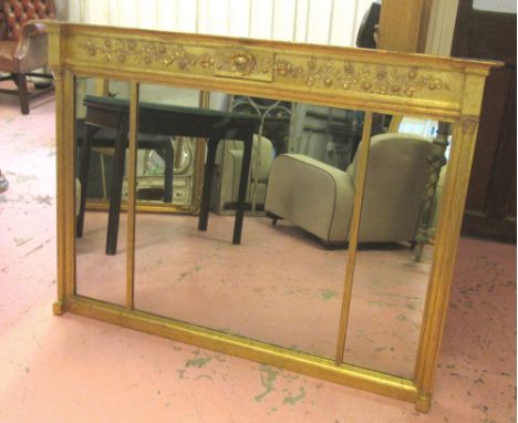 OVERMANTEL, rectangular gilt with floral decoration flanked by Classical reeded turned half column uprights, 139cm W x 99.5cm