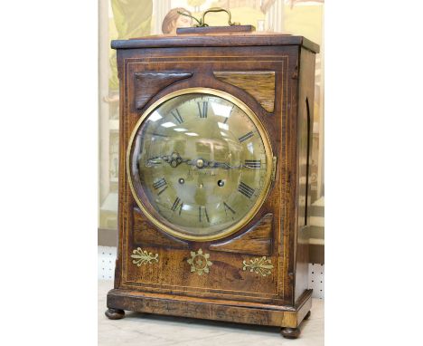 BRACKET CLOCK, Regency mahogany, rosewood and brass inlaid with brass dial inscribed 'R. Wyatt, Plymouth', 55cm H x 36xm W x 