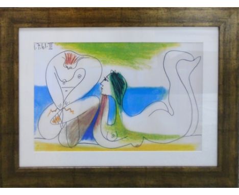 AFTER PABLO PICASSO, 'two figures', lithograph from the 'Les Dejeuners', portfolio published by Circle d'Art in 1961, 24cm x 