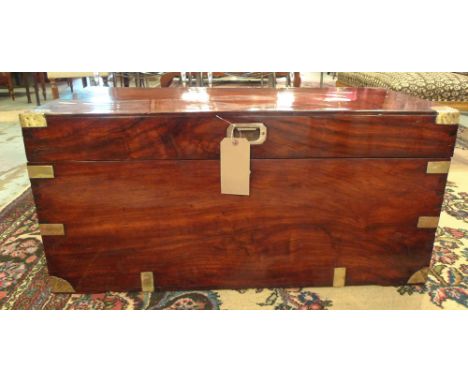 TRUNK, early 20th camphorwood and brass bound with rising lid and carrying handles, 100cm x 49cm D x 47cm H.