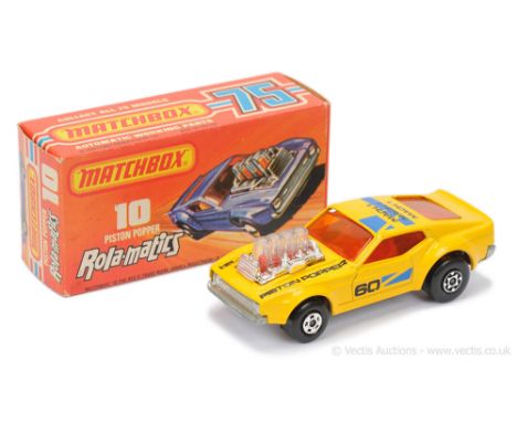 Matchbox Superfast 10b Ford Mustang Piston Popper - yellow body with black &amp; blue racing number 60 Tampo Print, RARE REVE