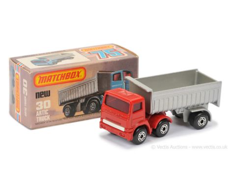 Matchbox Superfast 30d Leyland Articulated Truck - red tractor unit, red windows, white plastic grille &amp; base without mod