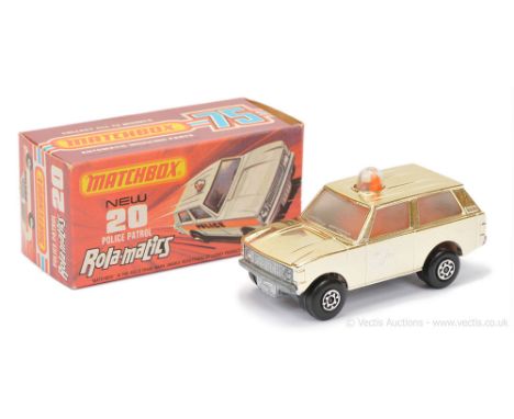 Matchbox Superfast 20b Range Rover Police Patrol - RARE LIGHT GOLD PLATED BODY, clear frosted windows, orange spinner &amp; r