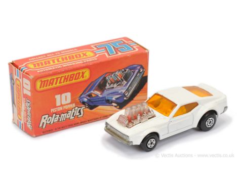 Matchbox Superfast 10b Ford Mustang Piston Popper - RARE WHITE BODY, dark amber windows, white interior, bare metal base with