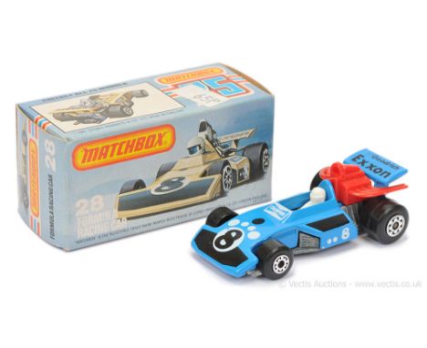 Matchbox Superfast 28d Formula 5000 Racing Car FACTORY PRE-PRODUCTION COLOUR TRIAL - blue body with black &amp; white racing 