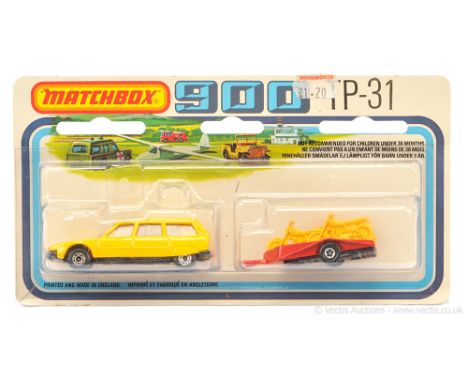 Matchbox Superfast Twin Pack TP-31 containing 12d Citroen CX Estate - yellow body with blue &amp; red hood Tampo Print, clear
