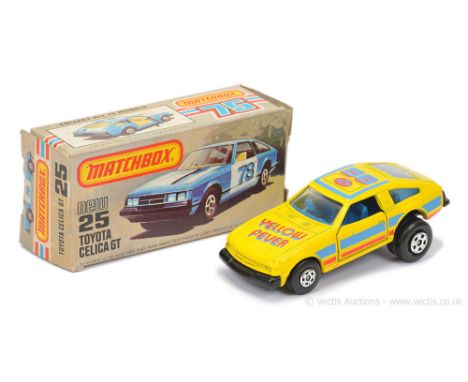 Matchbox Superfast 25e Toyota Celica GT Yellow Fever issue - lemon yellow body with blue &amp; red racing number 56 tampo pri