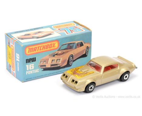 Matchbox Superfast 16b Pontiac Firebird - metallic champagne gold body (slightly lighter shade than usual), light brown Eagle