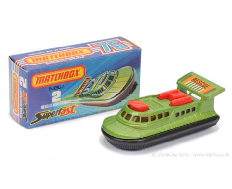 Matchbox Superfast 2c Rescue Hovercraft - metallic jade green body, red engine, dark amber windows, black plastic skirt &amp;