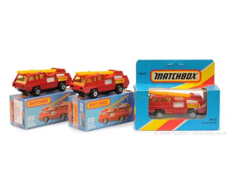 Matchbox Superfast 3 x 22c Blaze Buster Fire Engine - all are dark red body (slight shade variation between models), dark yel