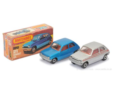 Matchbox Superfast 2 x 21c Renault 5TL (1) metallic blue body, clear windows, rare red interior, silver painted base - Fair t