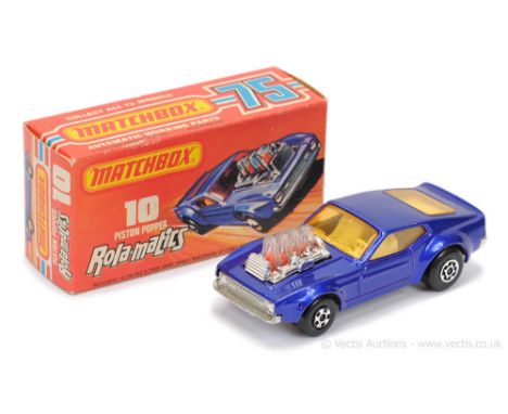 Matchbox Superfast 10b Ford Mustang Piston Popper - metallic dark blue body, RARE LIGHT AMBER WINDOWS, white interior, bare m