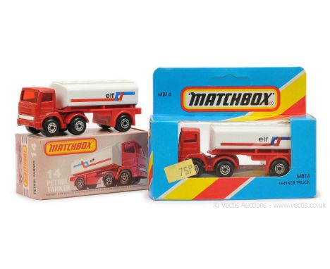 Matchbox Superfast 2 x 14c Leyland Articulated Tanker "Elf" - both are red Tractor Unit with red windows, white plastic grill