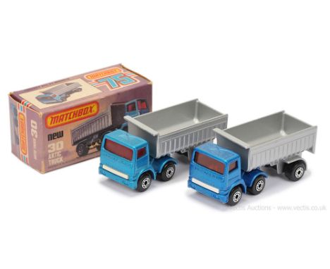 Matchbox Superfast 2 x 30d Leyland Articulated Truck - both are with Leyland cab lettering, metallic silver trailer (1) metal