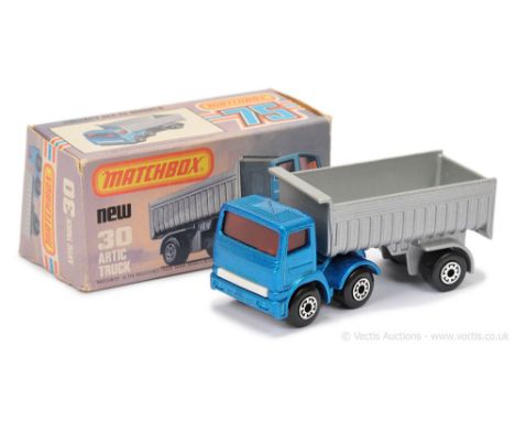 Matchbox Superfast 30d Leyland Articulated Truck - metallic blue tractor unit WITHOUT LEYLAND LETTERING, dark amber windows, 