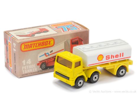 Matchbox Superfast 14c Leyland Articulated Tanker "Shell" - Lemon Yellow Tractor Unit with light amber windows, lemon plastic