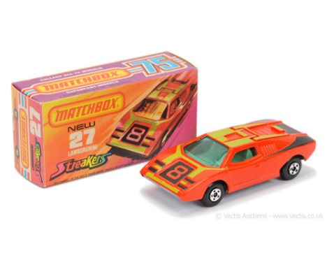 Matchbox Superfast 27b Lamborghini Countach Streakers issue - lighter shade burnt orange body with lime green &amp; black rac