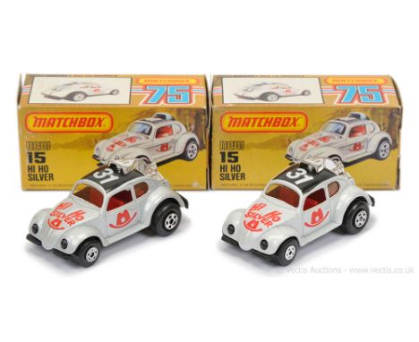 Matchbox Superfast 2 x 15c Hi Ho Silver "Volks-Dragon VW Beetle Dragster" - both are metallic pearl silver body with black &a