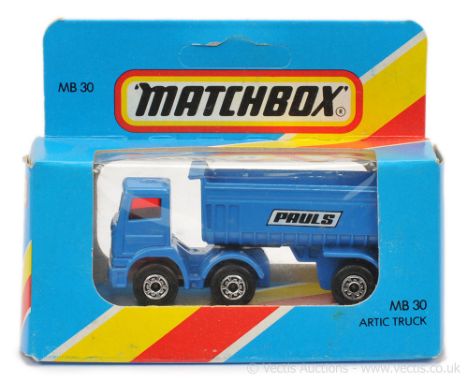 Matchbox Superfast 30d Leyland Articulated Truck Promotional Issue "Pauls" - blue tractor unit, red windows, white plastic gr