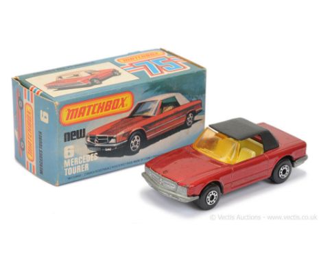 Matchbox Superfast 6b Mercedes 350SL - metallic ruby red body with black roof, light amber windscreen, pale yellow interior, 