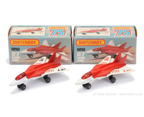 Matchbox Superfast 2 x 27c Swing Wing Jet - both are red upper fuselage, white lower fuselage, red canopy, ivory plastic wing