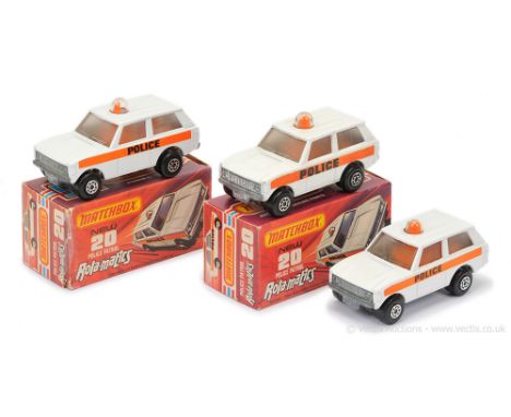 Matchbox Superfast 3 x 20b Range Rover Police Patrol - all are white body, clear frosted windows, orange spinner &amp; roof-l