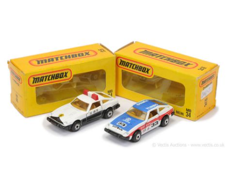 Matchbox Superfast 2 x 24e Datsun 280ZX Japanese Market issues - both are clear windows, lighter tan interior, matt black Mac