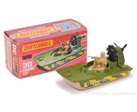 Matchbox Superfast 30c Swamp Rat Air Boat - with rare dark tan base - Near Mint in Near Mint "New" 1st type K box.